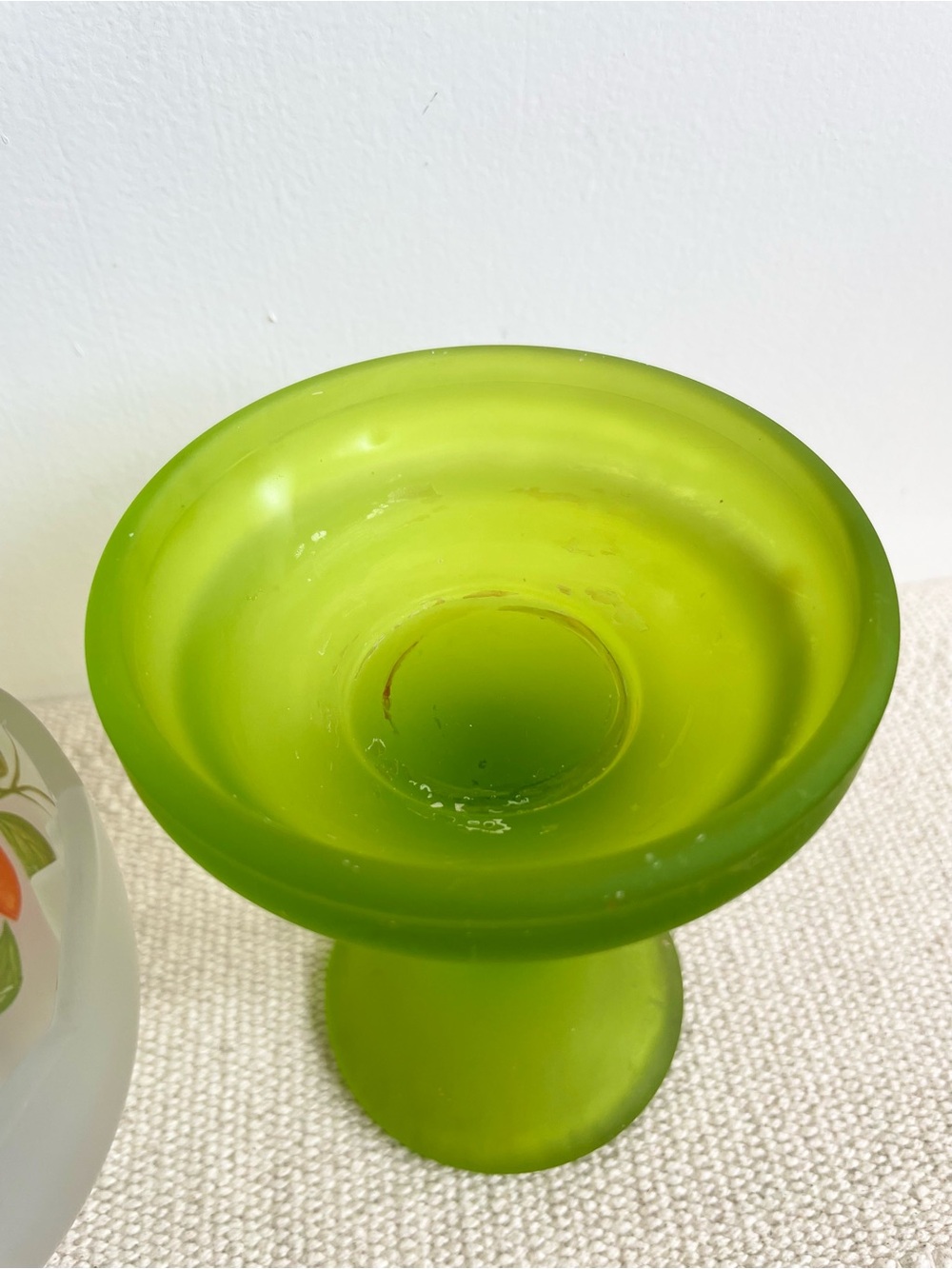 Westmoreland Fairy Lamp Frosted Green Stand Orange Rose - Picture 10 of 16